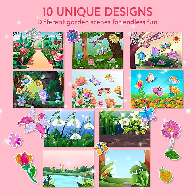 Klever Kits Foil Art Kit for Kids - Arts & Crafts Supplies, Mess Free Coloring, Flowers & Butterflies Foil Foam Stickers, Creative Travel Toys, Birthday Gifts for Boys & Girls Ages 4 and Up