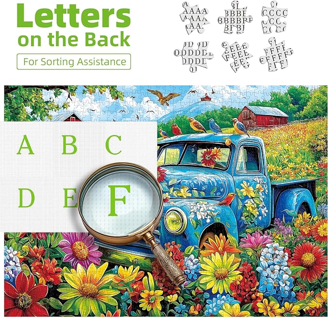 500 Piece Puzzles for Adults & Family - Songbirds Farm Jigsaw Puzzle with Recycled Cardboard | Vintage Truck, Red Barns & Wildflowers | 21x15 Inch Art Puzzle Gift