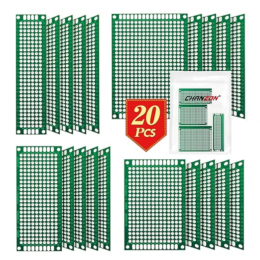 Chanzon 20 Pcs Double Sided PCB Board (4 Sizes - 2X8 3X7 4X6 5X7) Tinned Through Holes FR4 Prototype Kit Printed Circuit Universal Perfboard for DIY Soldering Project Compatible with Arduino Kits