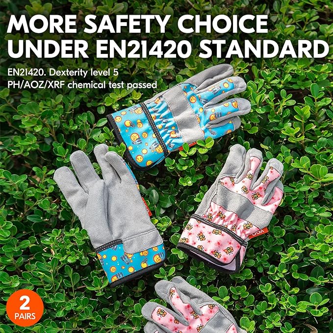Vgo... 2Pairs 3-4 Years Kids Gardening Gloves,Children Yard Work Gloves,Soft Safety Outdoor Playing Gloves(Size KID:XS,2 Color,KID-MF3561)