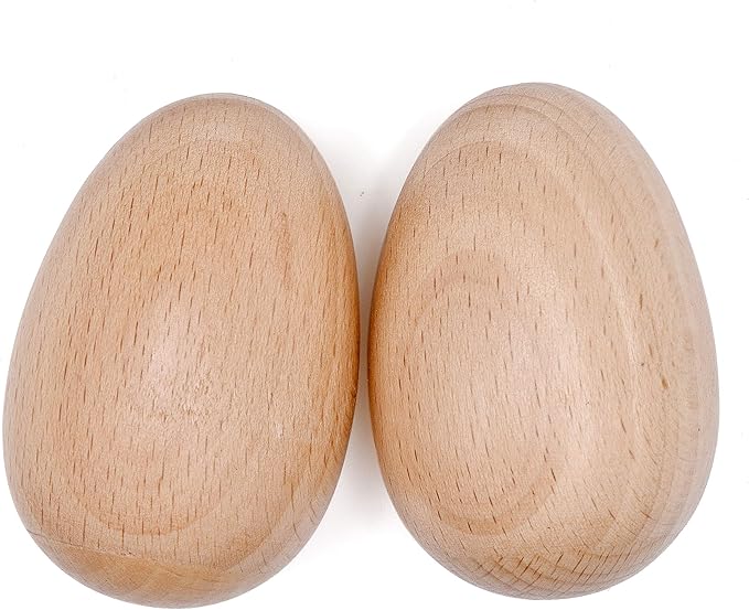 Wood Egg Shakers Set, Musical Percussion Instruments, Natural Finish (2 PCS)