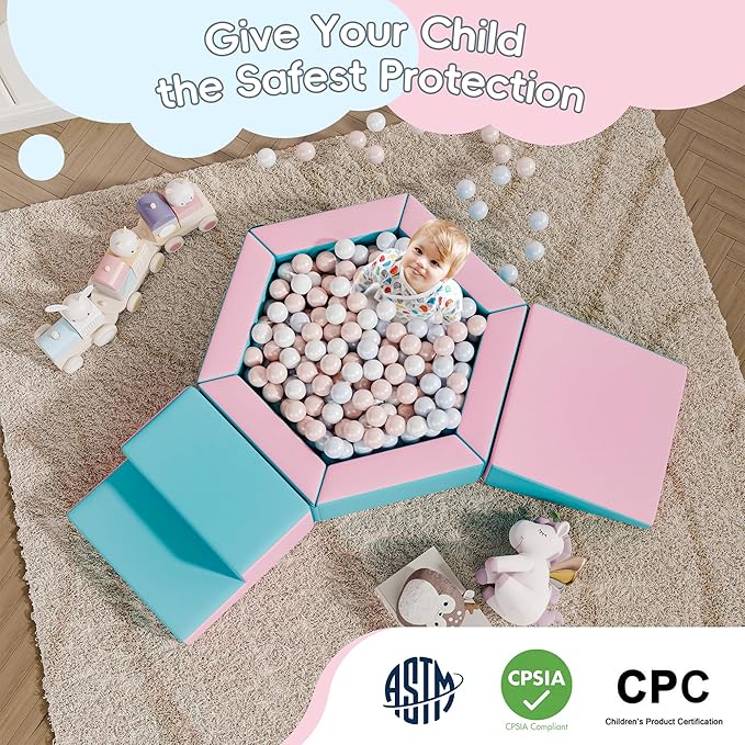 TOLEAD Foam Climbing Blocks for Girls Toddlers,Pink Soft Play Set Ball Pit,Climb & Crawl Foam Playset for Kids, Toddler Climber Indoor with Pad,Easy to Clean