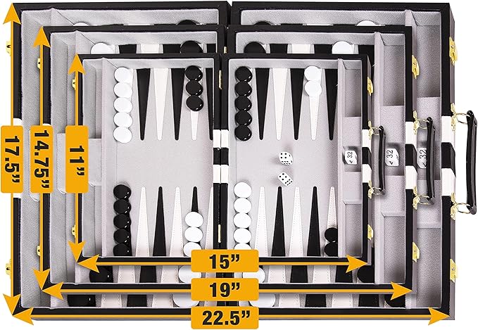 Backgammon Sets for Adults with Premium Leather Case | Classic Travel Backgammon Set for Adults and Kids with Strategy & Guide | 11 Inches | Small | Black