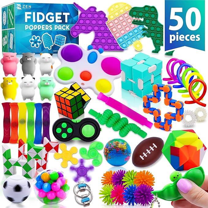 Fidget Toys Pack 50 Pcs – Party Favors for Kids 8-12, Stocking Stuffers for Kids, Bulk Sensory Toys for Classroom Treasure Box Prizes, Goodie Bags, Birthday Gifts