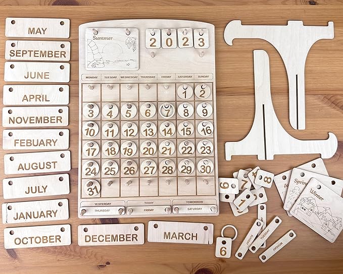 Montessori Wooden Perpetual Calendar, Hands-On Learning Toy for Kids, Homeschool & Classroom Decor, Educational Gift for Toddlers
