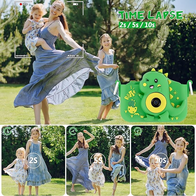 Contixo KC3A Kids Digital Camera - 1080P Toddler Camera with Selfie Mode, Games, Sound Recording, 8X Zoom, 32GB SD Card, USB-C Rechargeable Educational Toy for Boys Girls Ages 3-8, Green
