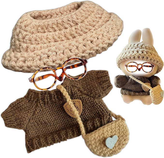 Clothes Set for 15cm/17cm Doll(NO Doll) , Handcrafted Crochet Set Hat & Sweater, Stylish Premium Outfit with Accessories, Cute for Dress up Unique Style