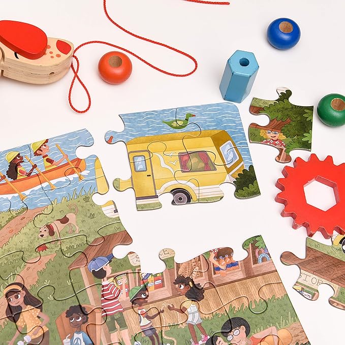 Upbounders® 48 Piece Jumbo Floor Puzzle for Kids | Jigsaw Puzzle with Large Pieces & Storage Box | Multicultural Preschool Puzzle (Camping Outdoors Theme)