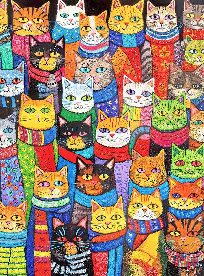 Cross & Glory - Cozy Cats & Colorful Scarves - 1000 Piece Jigsaw Puzzle for Adults | Whimsical Cat Puzzle | Vibrant and Challenging Puzzle for Cat Lovers
