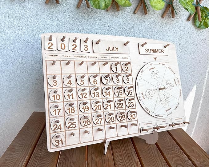 Montessori Calendar for Kids, Toddler Learning Calendar, Wooden Perpetual Calendar, Wooden Chore Chart, Educational Gift, Preschool Calendar