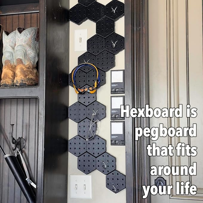 Hexagon Pegboard Tiles, 4.5"x4" each, 5-Pack, Normal-Sized Holes, Make Custom Designs, Easiest to Mount, Expand Existing Pegboard or Fill In Unused Space, Hexboard (Electric Blue, 4 Inch)