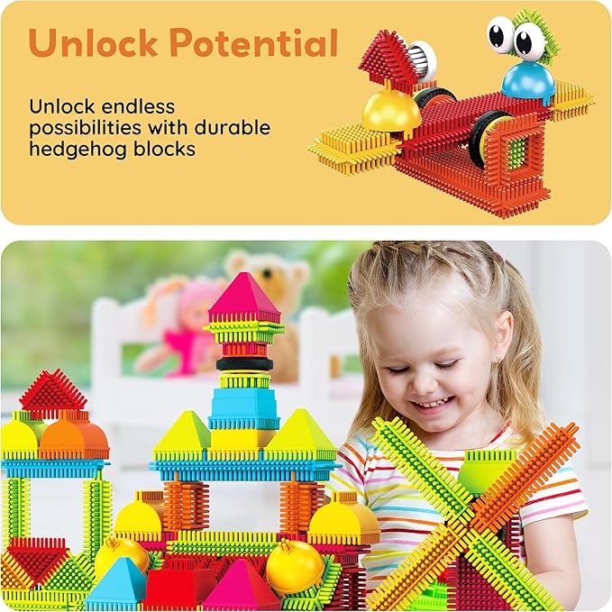 PicassoTiles Toys 112 Piece Hedgehog Blocks STEM Building Tiles Set Construction Learning Toy Stacking Interlock Block, Creativity Beyond Imagination, Inspirational, Recreational, Educational PTB112