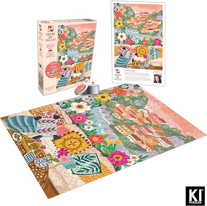 KI Puzzles 500-Piece Jigsaw Puzzle – Aromatherapy Blueboard with Candle – Cozy Olivia Gibbs Vacation Spot – 24x18 Relaxing Hygge Puzzle for Adults & Teens