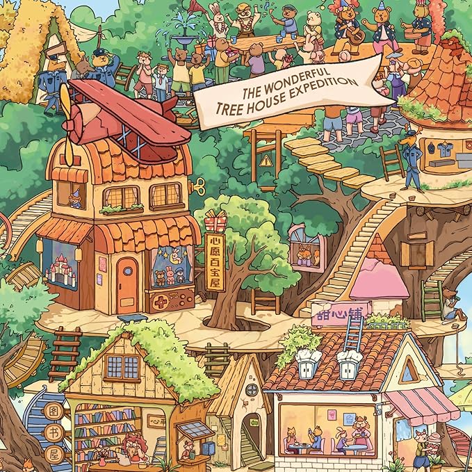 MOMIBOOK 1000 Piece Puzzle for Adults Jigsaw Puzzles of The Wonderful Tree House Expedition, Luminous Painting Image Challenging Hard Impossible Puzzle Unique Funny Party Christmas Birthday Gifts