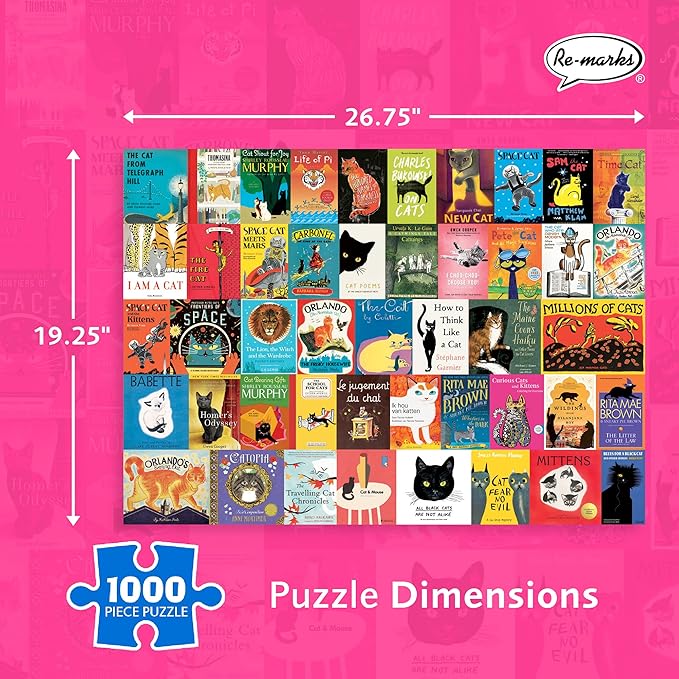 Re-Marks Feline Tales 1000-Piece Puzzle for All Ages, Cat Books Jigsaw Puzzle, Family Puzzle