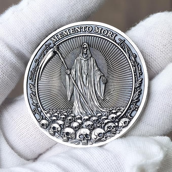 Memento Mori Carpe Diem Challenge Coin - Motivational Coin with Life & Death Symbols - Inspirational Gift for Friends & Loved Ones ﻿ ﻿