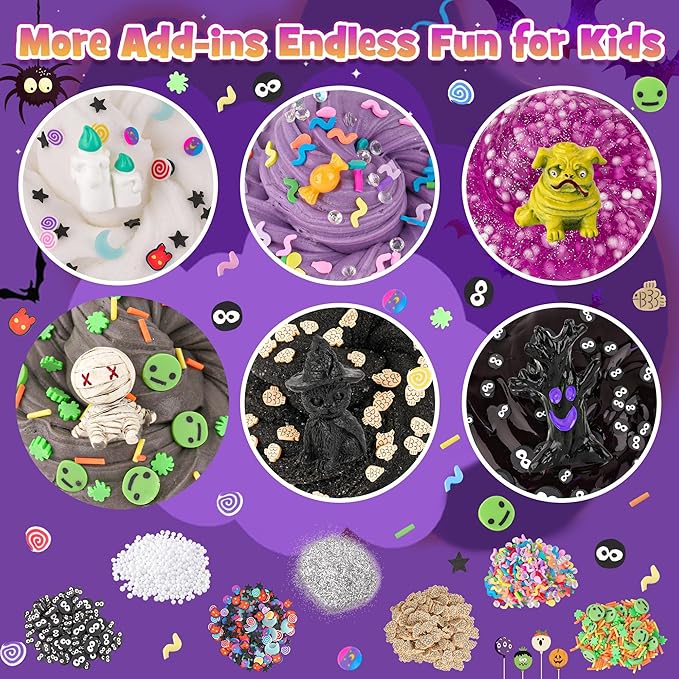 LAWOHO 6 Packs Halloween Slime Kit - Cloud, Butter & Clear Slime, Slime for Kids with Spooky Slimes Add-ins, Slime Kit for Boys & Girls Birthday Halloween Party Favors Christmas Easter Gifts