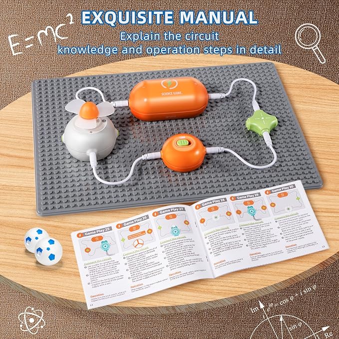 Circuits Science Kit for Kids Ages 3-12 | 64 STEM Projects with 25 Electronic Parts | No Soldering, Kids Circuit Board Kit with Fan, RGB Lights| Educational STEM Toy Gift for Boys & Girls 6-8
