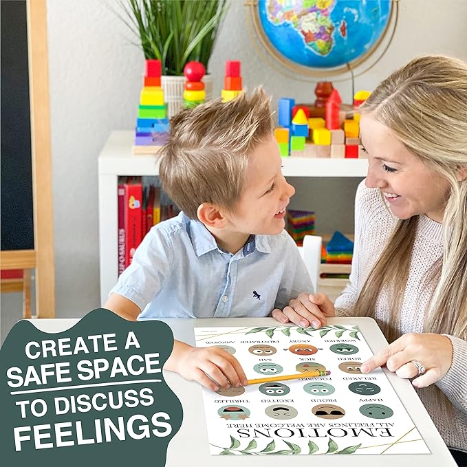 Hadley Designs Feelings Chart For Kids Ages 4-8 - Emotions Chart For Toddlers 3-5, Counseling Feelings Posters For Classroom Calming Corner, Social Emotional Learning Posters, Greenery Classroom Decor