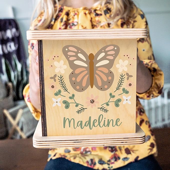Wooden Piggy Bank for Kids and Adults, Personalized Gift Handmade in USA by BloomOwl, Custom Piggy Bank, Personalized Banks for Kids, Gifts for Baby Boys and Girls (Butterfly)