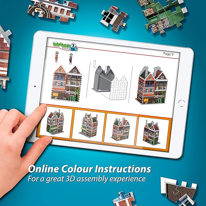 Wrebbit3D Café 3D Puzzle | Urbania Collection | 285 Jigsaw Puzzle Pieces | Charming and Unique Streetscape of a Small Town