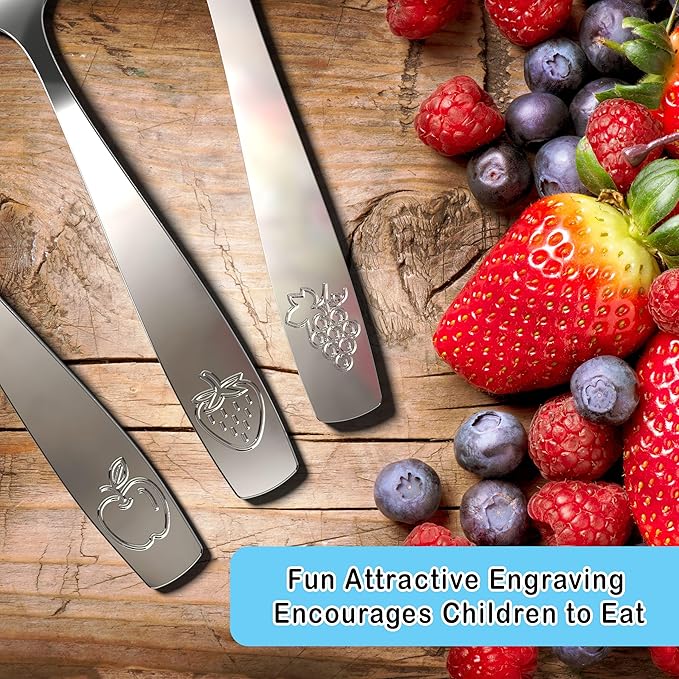CHILLOUT LIFE Stainless Steel Kids Silverware Set 6 Pieces - Child and Toddler Safe Flatware - Kids Utensil Set - Metal Kids Cutlery Set (Includes 3 Small Kids Spoons & Kids 3 Forks)