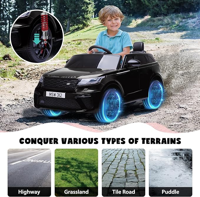 TOBBI 12V Ride On Car,Licensed Land Rover VELAR Electric Vehicle Toy for Kid & Toddler,Battery Powered Electric Truck with Parental Remote Control,Music,Spring Suspension