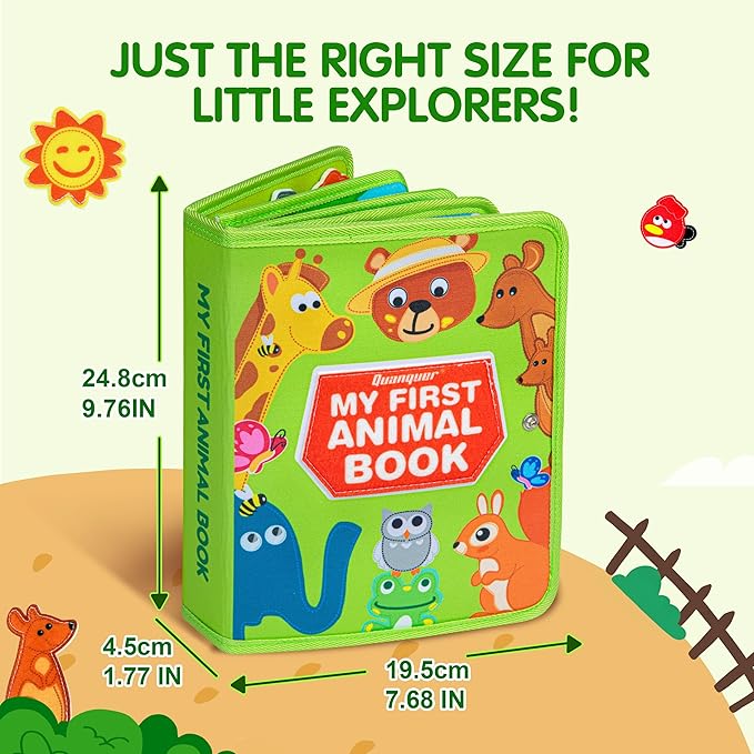 Quanquer Animal Busy Book for Toddlers 1-3 - Montessori Sensory Felt Activity Book for 1 Year Old Boys and Girls, Educational Travel Toy for Airplane Car, Christmas Birthday Gifts for Toddlers