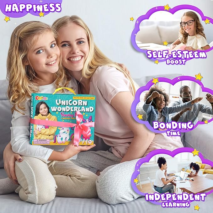 CRAFTSBEE Magical Unicorn Sewing Kit for Girls 7+ - Create 5 Adorable Felt Animals & a Cozy Pillow - Fun, Easy, and Educational DIY Craft