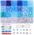 XIANNVXI 24Colours Blue Pony Beads for Bracelet Friendship 720pcs Letter Kandi Blue Pony Beaded Kit Bracelet Making Kit for Jewelry DIY Crafts