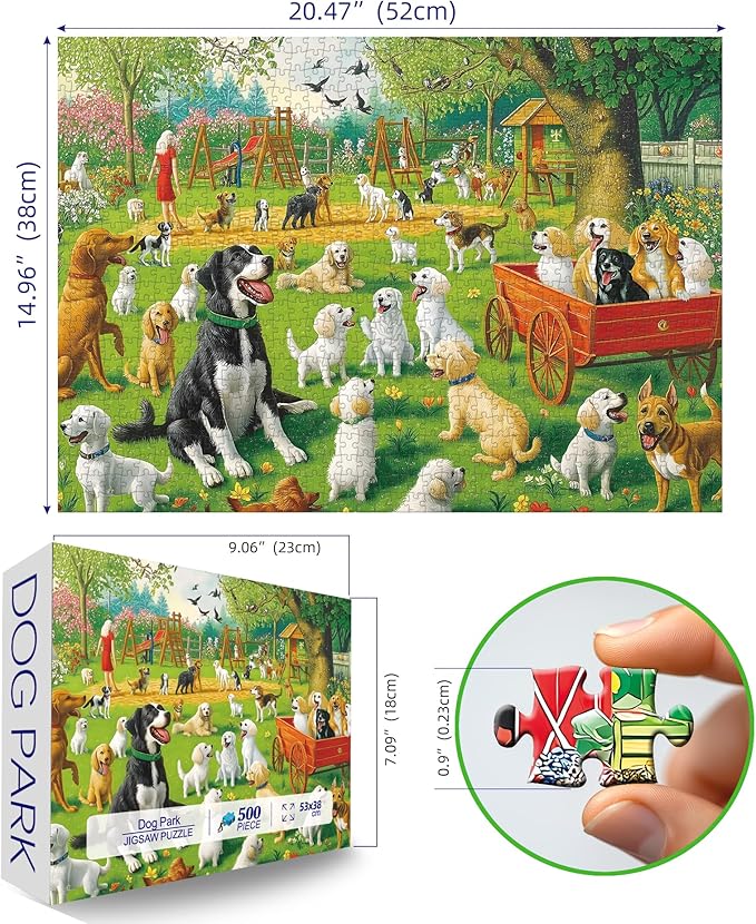 Puzzles for Adults 500 Pieces Colorful Dog Park Jigsaw Puzzles 500 Pieces Difficult Fun Cute Puppy Unique Beautiful Family Puzzle Challenging Games Gift for Adults (21"x15")