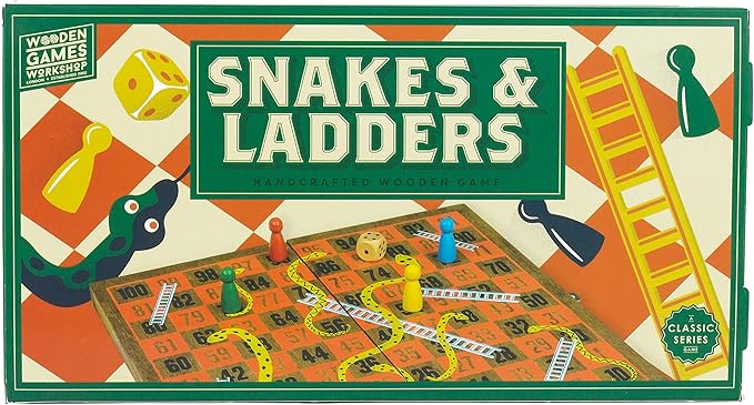 Professor Puzzle; Wooden Snakes & Ladders - Traditional/Classic Wooden Family Board Game Snakes and Ladders.