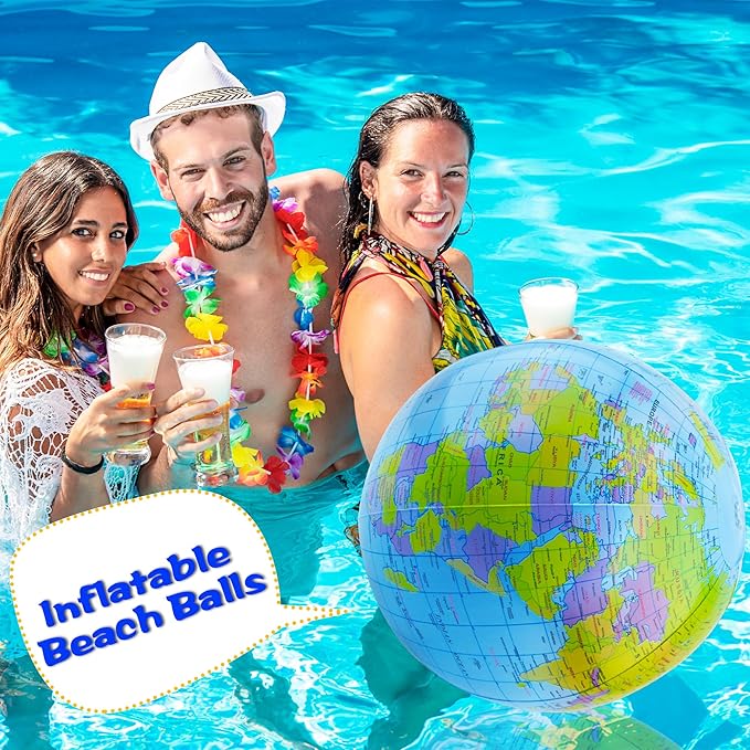 32 Pack 16 Inch Inflatable Globe Bulk Blow up Beach Ball Large Inflatable World Globe for Classroom Teaching Beach Playing Pool Party Bags