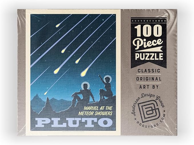 MyPuzzle Pluto: Meteor Showers, Vintage Poster - Premium 100 Piece Jigsaw Puzzle for Adults