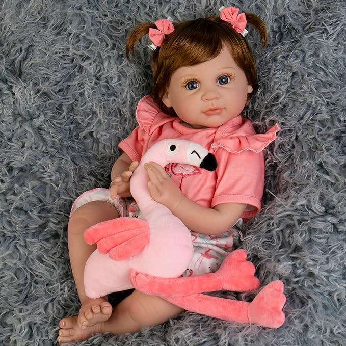 Realistic Baby Doll 22-Inch Lifelike Newborn Baby Doll Soft Cloth Body Real Life Baby Dolls, Ideal Christmas Birthday Gift Set for Kids Age 3+