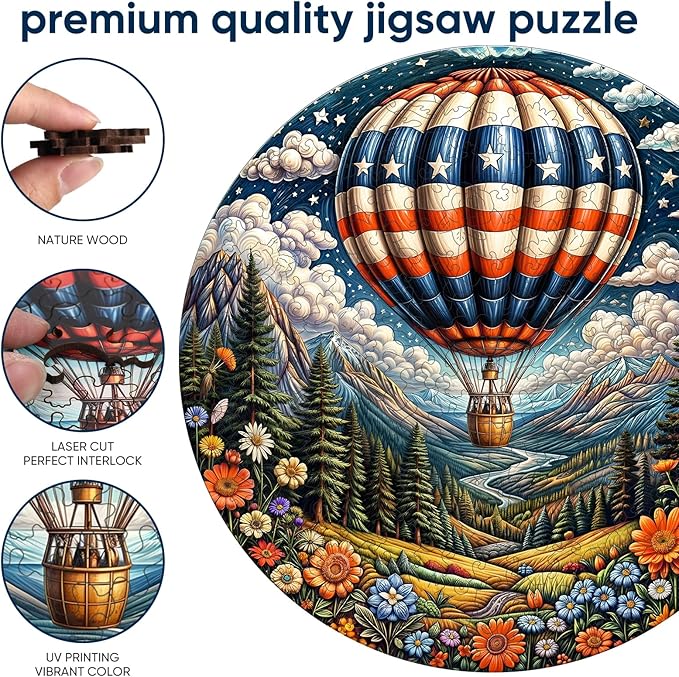 Wooden Puzzles, Hot Air Balloon Jigsaw Puzzles 200 Piece, Medium, Unique Shape Animal Adult Puzzles, Irregular Best Gift for Adults and Kids Family Game (11.2x14.4 in)