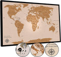 Push Pin World Travel Map – 30" x 20" Framed Cork Board Wall Art, Large Push Pin Map for Tracking Adventures, Unique Gift for Travelers, Couples, and Families