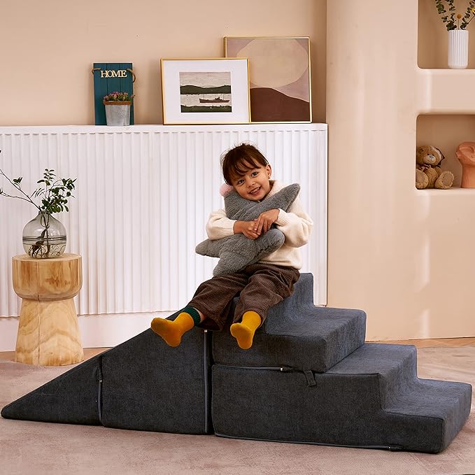 jela Toddler Climbing Toys Indoor Playset, Safe Soft Foam Climbing Blocks with Slide Stairs, Climbing Toys for Toddlers 1-3 Climb and Crawl, Soft Couch Slide