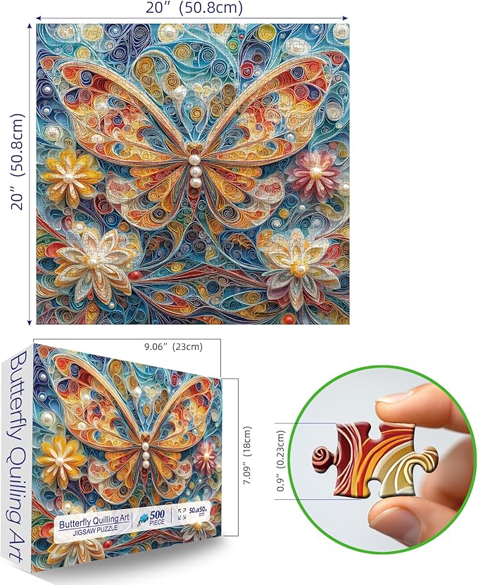 500 Piece Jigsaw Puzzles for Adults - Butterfly Quilling Art Puzzle, 20x20 Inch Challenging Adult Puzzles, Unique Artistic Brain Teaser for Solo & Family Game Night