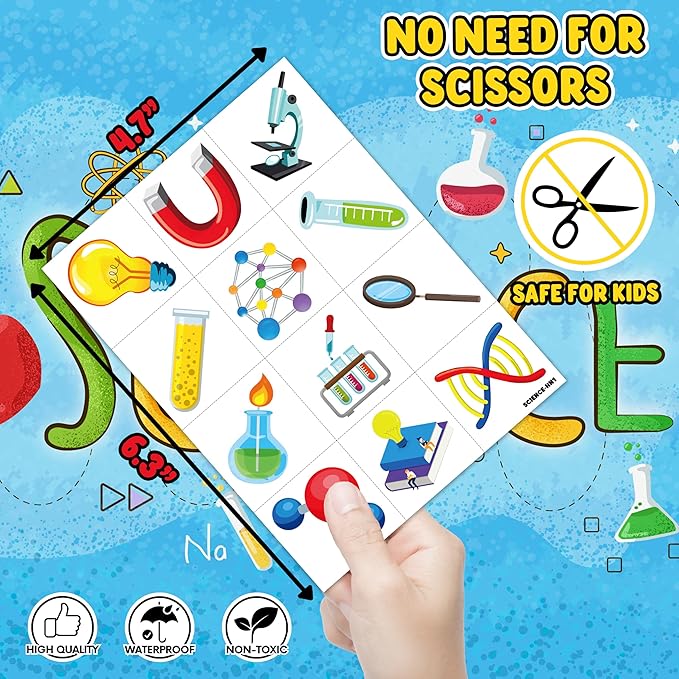 96PCS Funny Science Temporary Tattoos Mad Scientist Laboratory Themed Birthday Party Decorations Favors Supplies Decor Math Chemistry Experiment Tattoo Stickers Gifts For Kids Boys Girls School Prizes