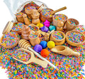 Wooden Tool Set for Sensory Bin (30 Piece), Child-Sized Montessori Sensory Toys for Developing Fine Motor Skills, Smooth Wooden Toys, Bin Scoops and Tools