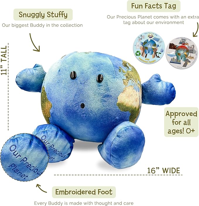 Celestial Buddies Our Precious Planet | 16" Soft Stuffed Plush, Fun Planet Facts & Climate Change Tag for Kids – STEM Learning, Educational Gift, Classroom & Homeschool Science Space Astronomy | 0+