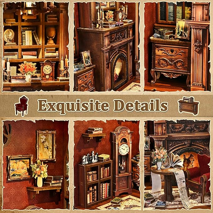 ISSEVE Book Nook Kit, DIY Miniature House Kit for Adults Teen Beginners, Dollhouse Mini Booknook Kits, Tiny House Bookshelf Decoration, 3D Wooden Puzzles Crafts Gifts (Twilight Library)