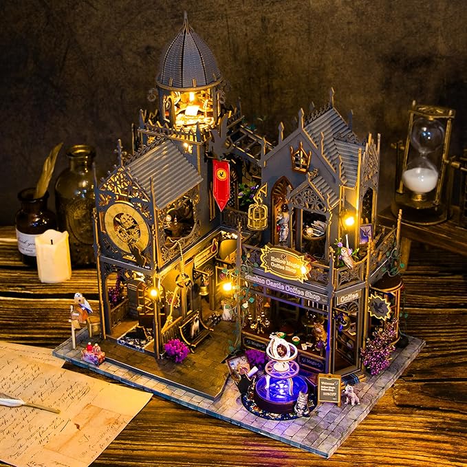 DIY Miniature House Kit: 3D Wooden Puzzle Miniature Kit with LED Lights, Small Tools & Music Box, Tiny House Diorama Building Kit for Adults Teens, Mini Wooden Dollhouse Creative Gift
