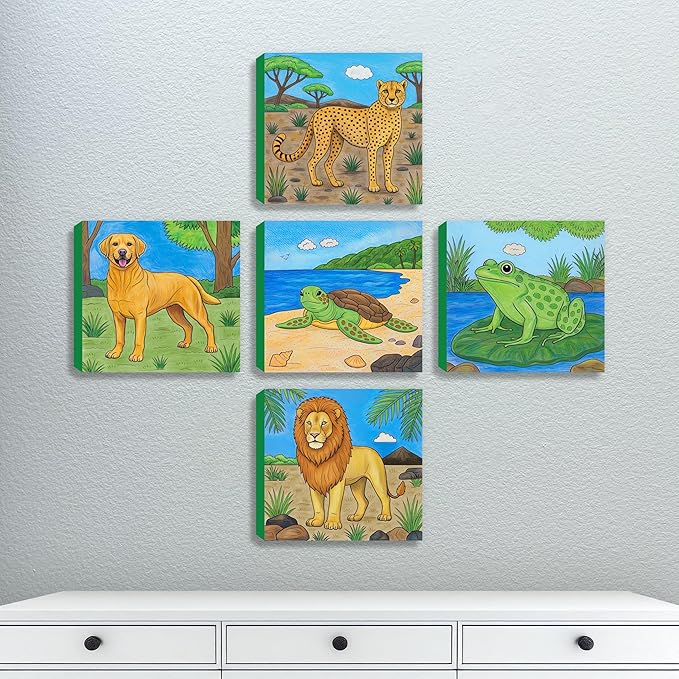 ArtPops Coloring Boxes – Pop-Up Pre-Printed Coloring Box Set – DIY Wall Art Kit for Kids – Eco-Friendly, Easy to Hang, No Frame Needed – 5-Pack, Animal Kingdom