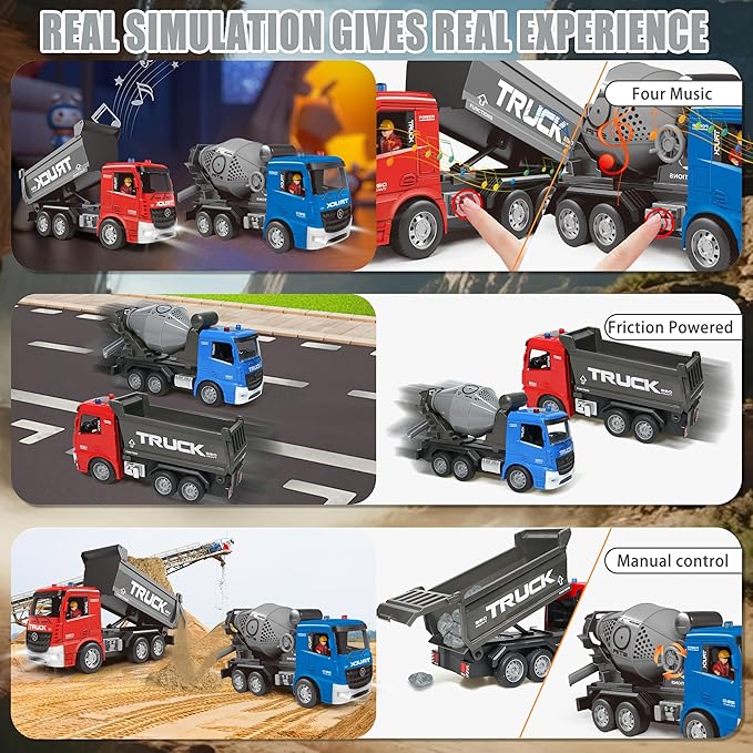 Construction Toys Boys Girls Gift - Remote Control Excavators Dump Cement Tower Crane Set