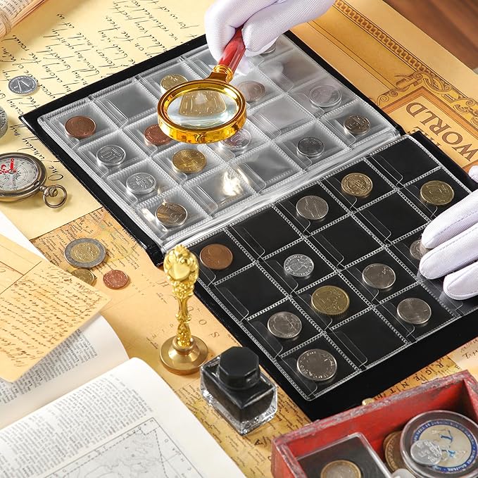 200 Pockets Coin Album - Coin Collecting Book with 10 Pages, 33x33 mm Grid Holder for Pounds Pence Cents Dollars Nickel (Green) CS48200GR