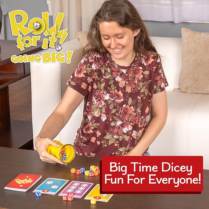 Calliope Games Roll for It Going Big - Fast-Playing Family Dice Game with Big Oversized Cards and Dice, Retirement Party Games, Fun Family Games for Travel, Parties, and Game Night - Red Edition