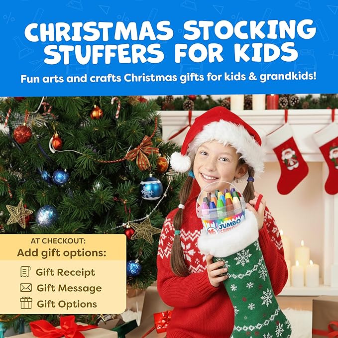 Jumbo Crayons For Toddlers 1-3 - 16pc Toddler Baby Crayons For Kids Ages 4-8 1-3 2-4 - Printed & PDF Coloring Sheets Non Toxic Washable Classroom Must Haves, Christmas Stocking Stuffers For Toddlers
