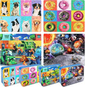LELEMON Puzzles for Kids Ages 4-6,4-Pack 60 Piece Puzzles for Kids Ages 4-8 in a Metal Box,Donut Dogs Space Garbage Truck Educational Jigsaw Puzzles Puzzle Games Puzzle Toys for Girls and Boys